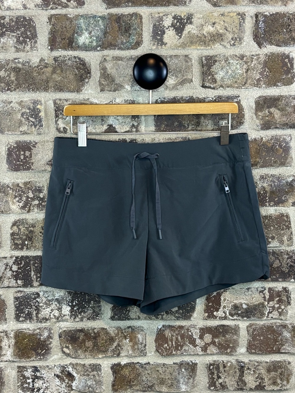 90 Degree By Reflex Dark Grey  Athletic Drawstring Shorts with Zippers
